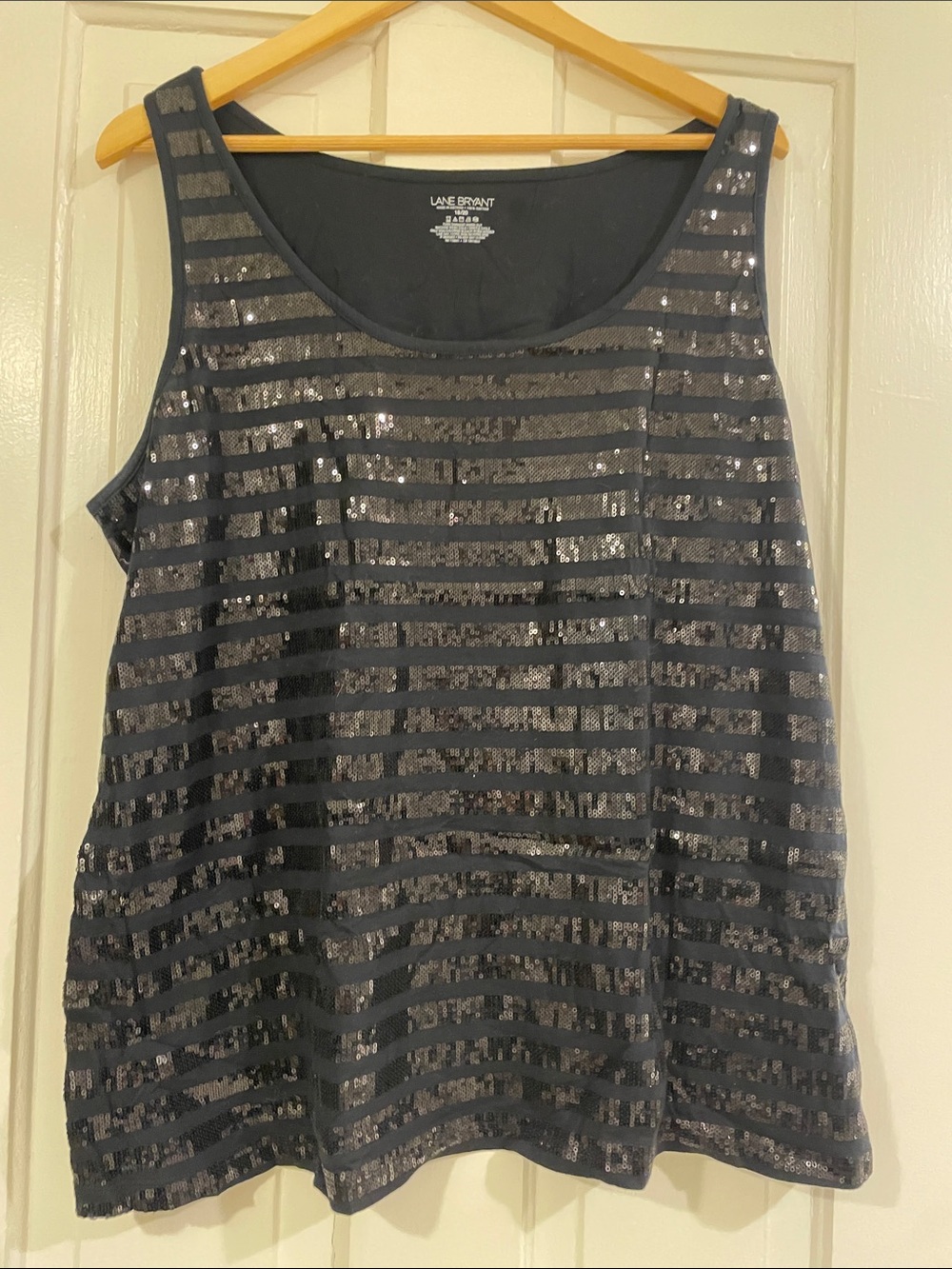 Lane Bryant Plus Size 18/20 Black Striped Sequin Scoop Neck Sparkly Tank Top